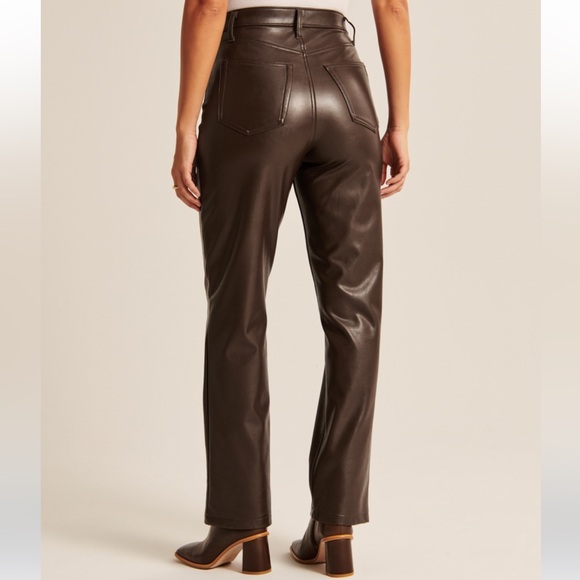 Vegan Leather 90s Straight Pant- Brown - Picture 4 of 7